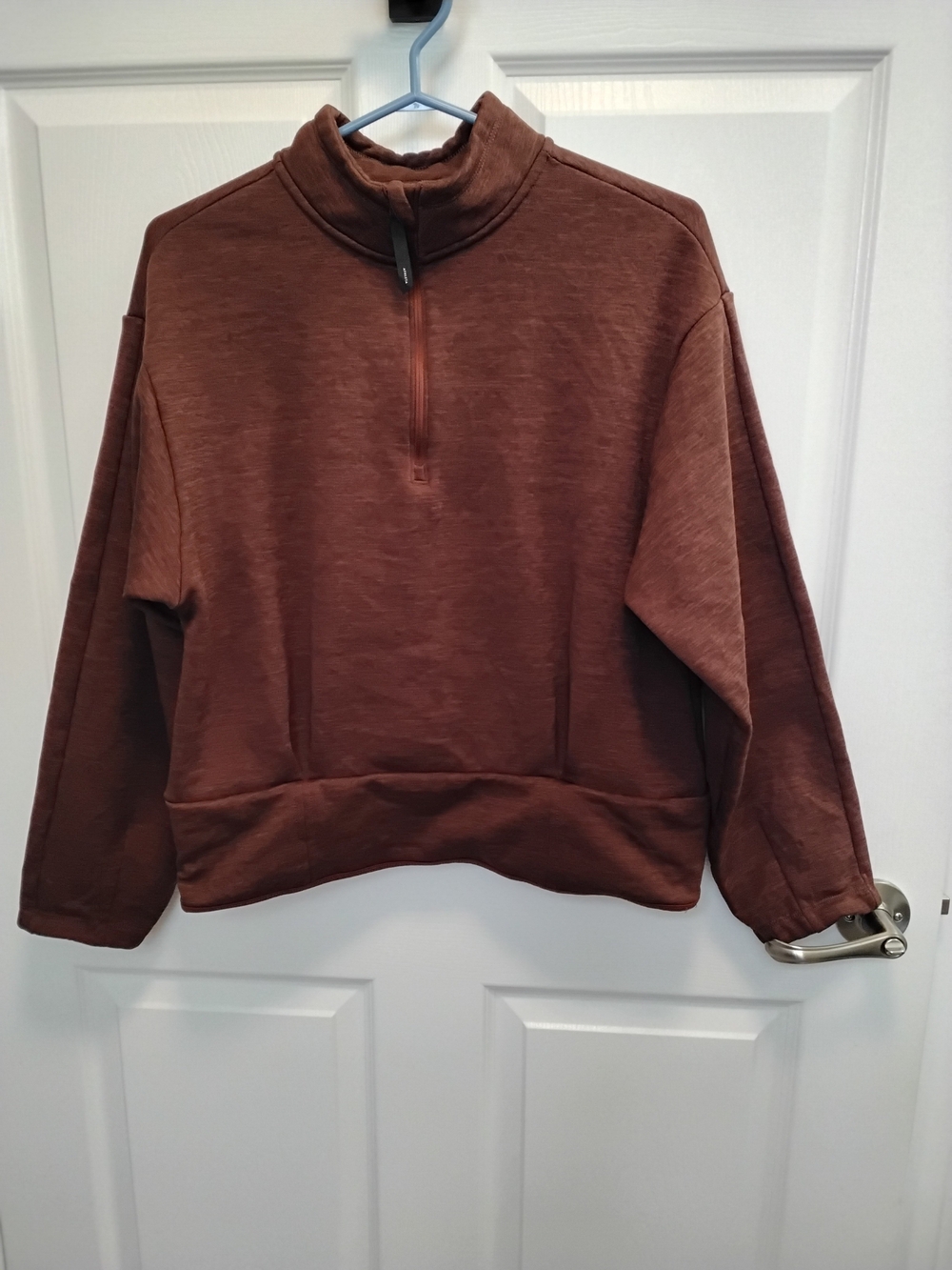 Athleta Womens Zip-Neck Sweatshirt  in a Rusty Brown